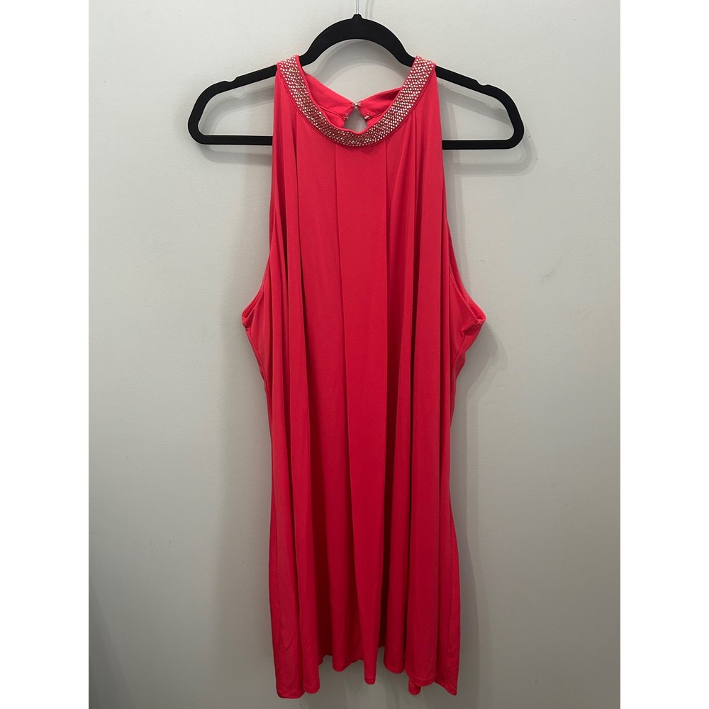 Calvin Klein Womens 20W Coral Pink Embellished Halter Neck A-Line Dress - Picture 4 of 5
